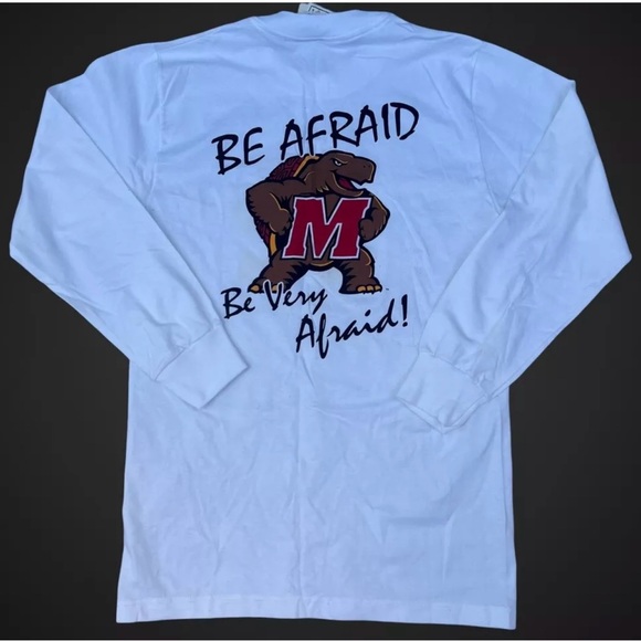 Vintage 90s Maryland Terrapins BE AFRAID Long Sleeve Tshirt Size Small NOS - Picture 1 of 8